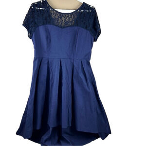 Sucrefas Blue Hi-Lo Dress with Lace Neckline